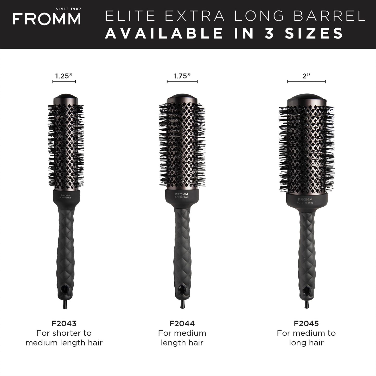 Fromm Elite Thermal Ceramic x Ionic 1.25 Inch Round Hair Brush for Expert Blowouts, Hair Drying, Extended Barrel for Anti-Static Styling, Smoothing, Straightening, and Shine, Ideal for Short Hair