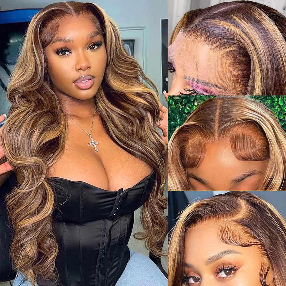Pizazz 13x6 HD Transparent Lace Front Wigs Human hair Pre Plucked 180 Density Brazilian Body Wave Frontal Wigs Human Hair with Baby Hair Natural Hairline Natural Black Color 28Inch