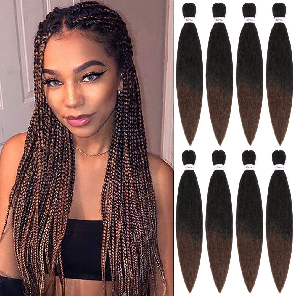 Alrence Pre Stretched Braiding Hair Long Braid 30 Inch 8 Packs Professional Braiding Hair Extensions Synthetic Crochet Twist Braids (30 Inch, 1B#)