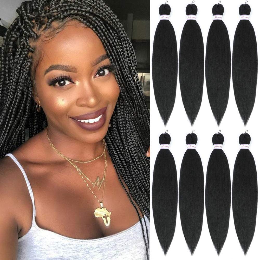 Alrence Pre Stretched Braiding Hair Long Braid 30 Inch 8 Packs Professional Braiding Hair Extensions Synthetic Crochet Twist Braids (30 Inch, 1B#)