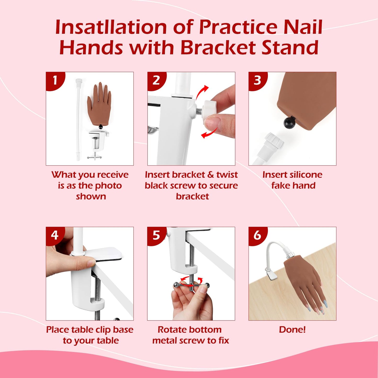 LIONVISON Practice Hand for Acrylic Nails, Silicone Nail Hand Practice, Flexible Fingers Fake Training Hand False Mannequin Hands for Nail Practice, Hand Model Kit for Nail Supplies Manicure Beginners