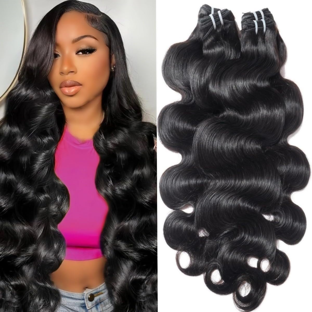 12A Human Hair Bundles 18 20 22 24 Inch Body Wave Human Hair Bundles 100% Unprocessed Brazilian Virgin Hair 4 Bundles Human Hair Natural Colour Extensions Quick Weave