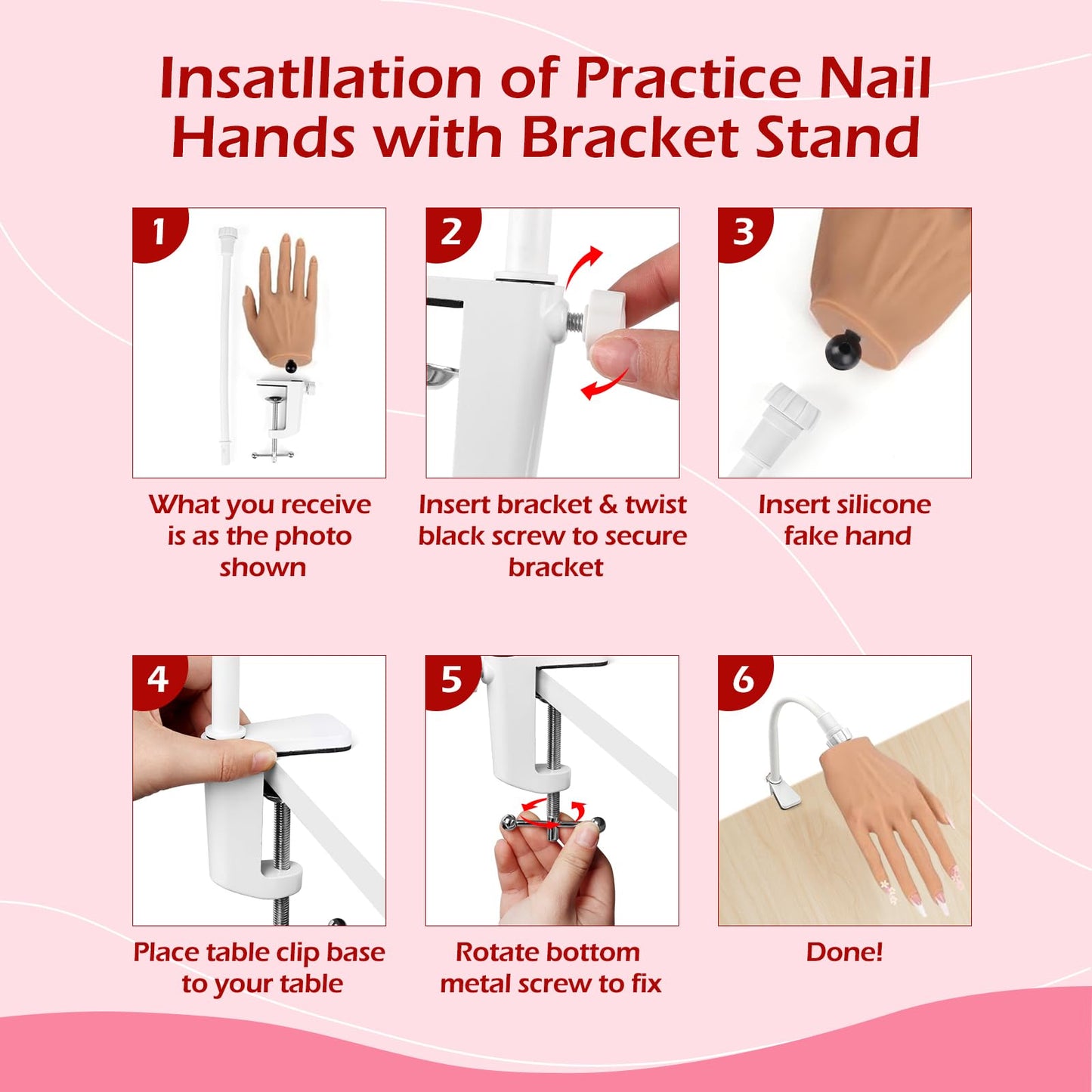 LIONVISON Practice Hand for Acrylic Nails, Silicone Nail Hand Practice, Flexible Fingers Fake Training Hand False Mannequin Hands for Nail Practice, Hand Model Kit for Nail Supplies Manicure Beginners