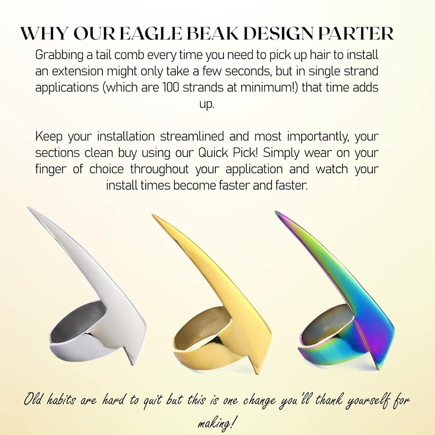 Quick Hair Braids Parting & Sectioning Rings 1pc - Stainless Steel Stitch Braid Tool Finger for Durable Dreadlocks Wig & Installation of Human Hair Extensions Braiding Tools (Gold)