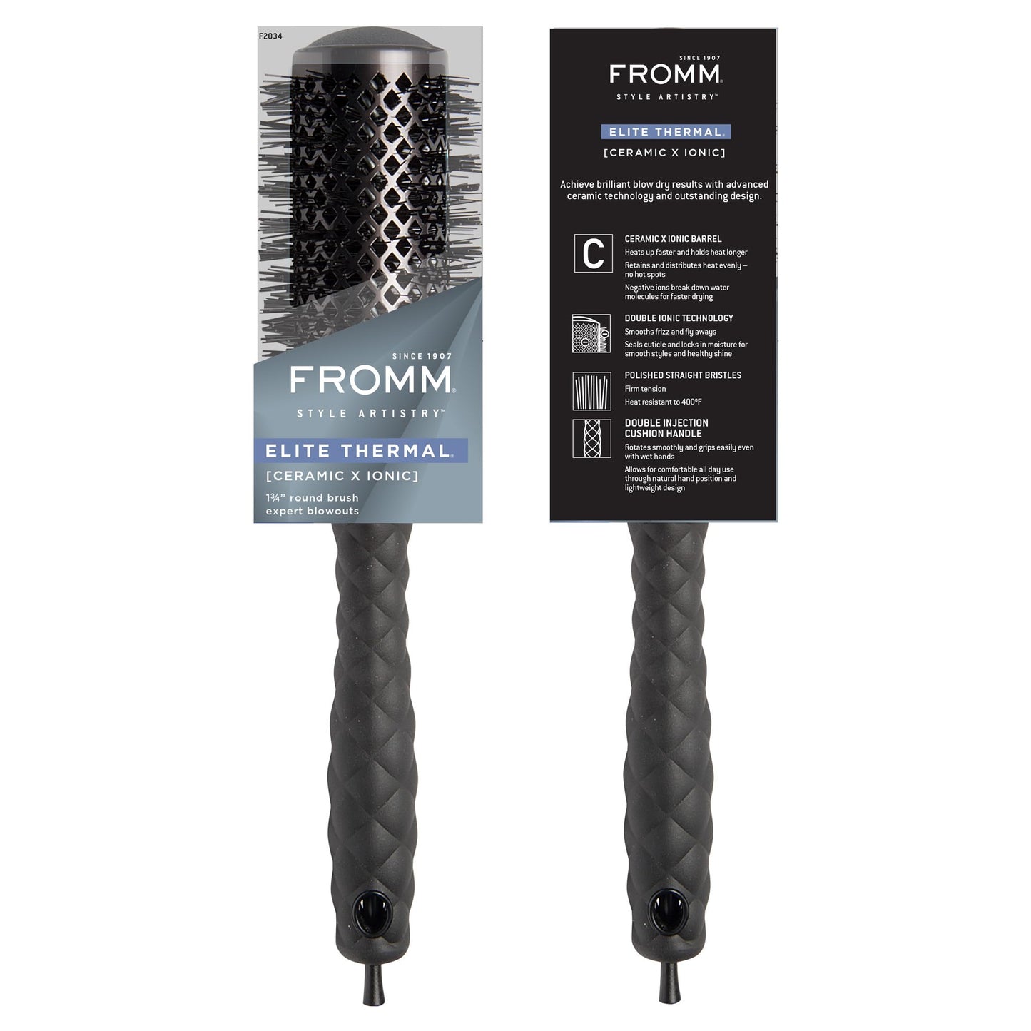 Fromm Elite Thermal Ceramic x Ionic 1.25 Inch Round Hair Brush for Expert Blowouts, Hair Drying, Extended Barrel for Anti-Static Styling, Smoothing, Straightening, and Shine, Ideal for Short Hair