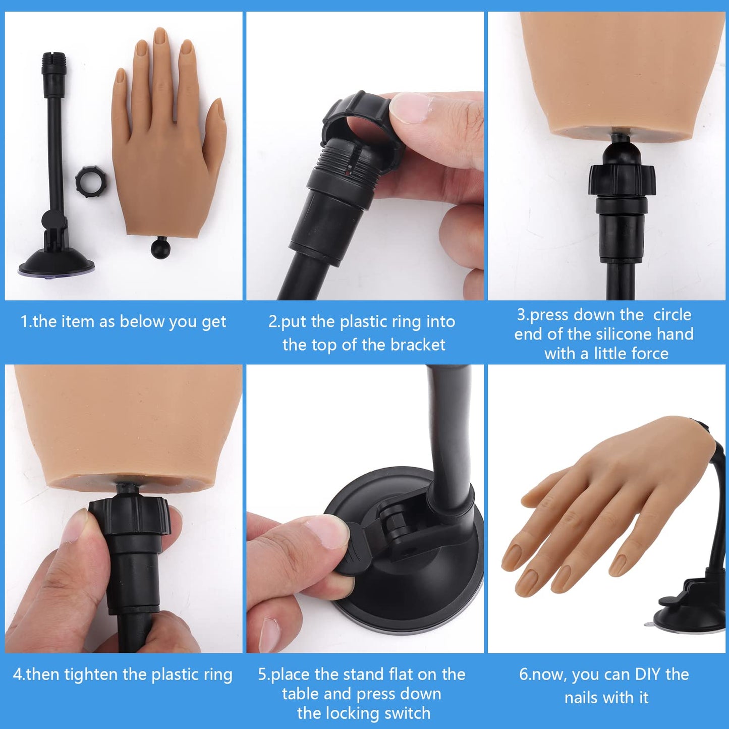 LIONVISON Practice Hand for Acrylic Nails, Silicone Nail Hand Practice, Flexible Fingers Fake Training Hand False Mannequin Hands for Nail Practice, Hand Model Kit for Nail Supplies Manicure Beginners