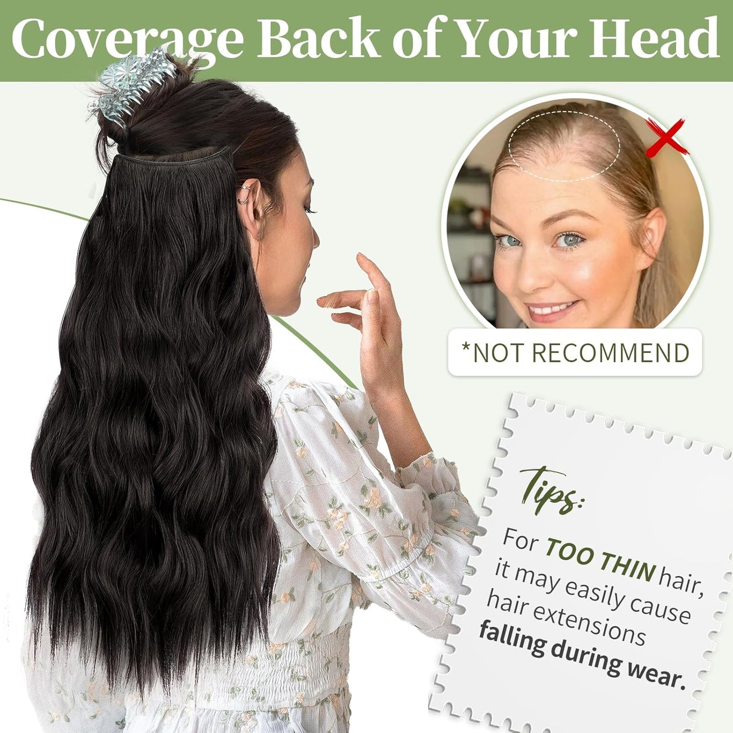 KooKaStyle Invisible Wire Hair Extensions with Transparent Wire Adjustable Size 4 Secure Clips Long Wavy Secret Synthetic Hairpiece 20 Inch 120g Rich Dark Brown with Warm Tones for Women