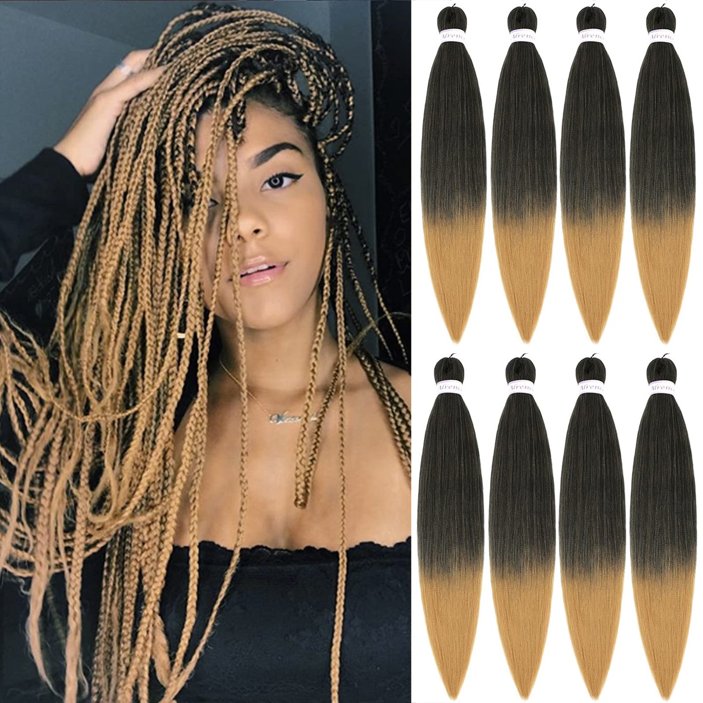 Alrence Pre Stretched Braiding Hair Long Braid 30 Inch 8 Packs Professional Braiding Hair Extensions Synthetic Crochet Twist Braids (30 Inch, 1B#)
