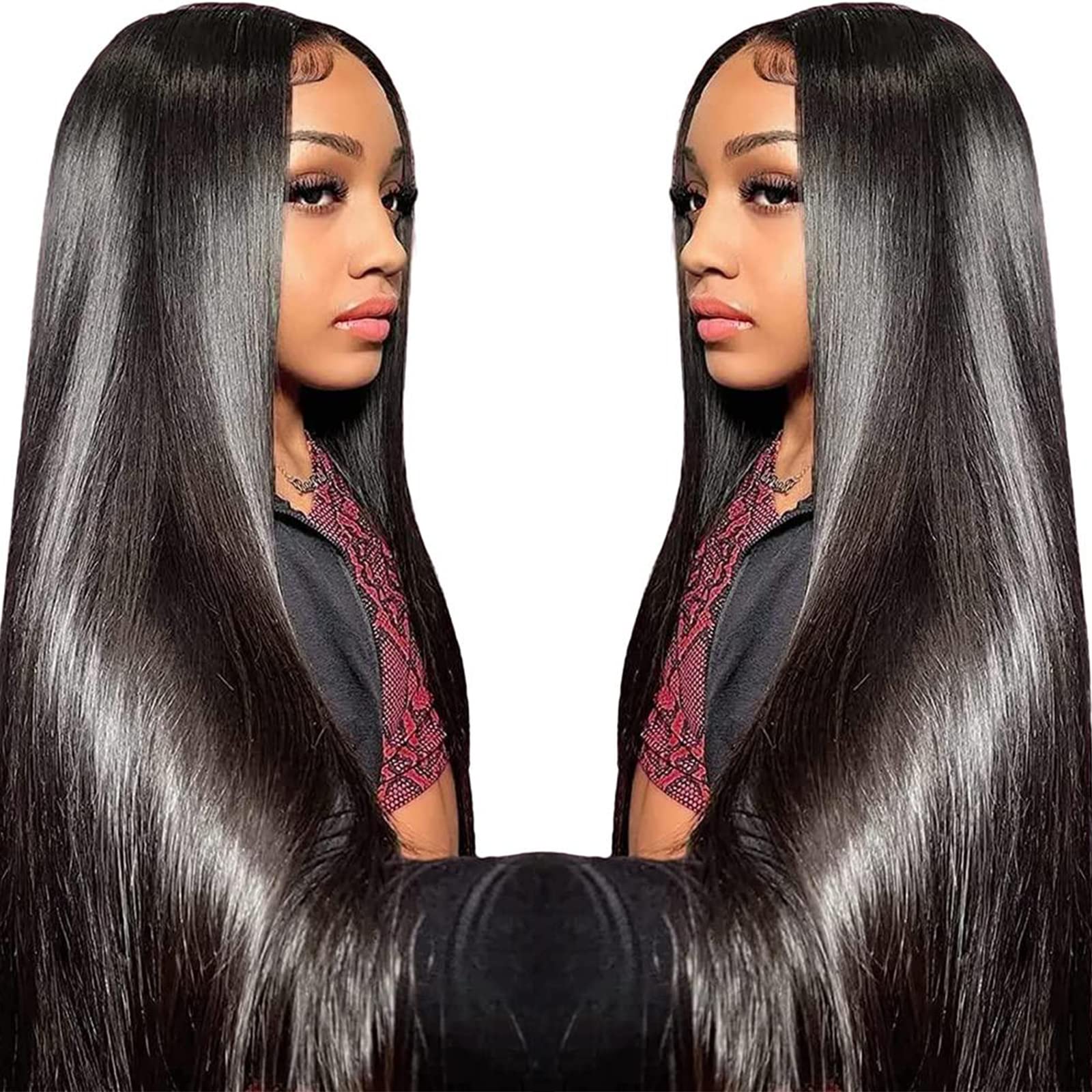 13x6 Lace Front Wigs Human Hair for Women 180 Density HD Transparent 28 Inch Straight Lace Front Wigs Human Hair Pre Plucked Glueless Lace Frontal Wigs Natural Black Color