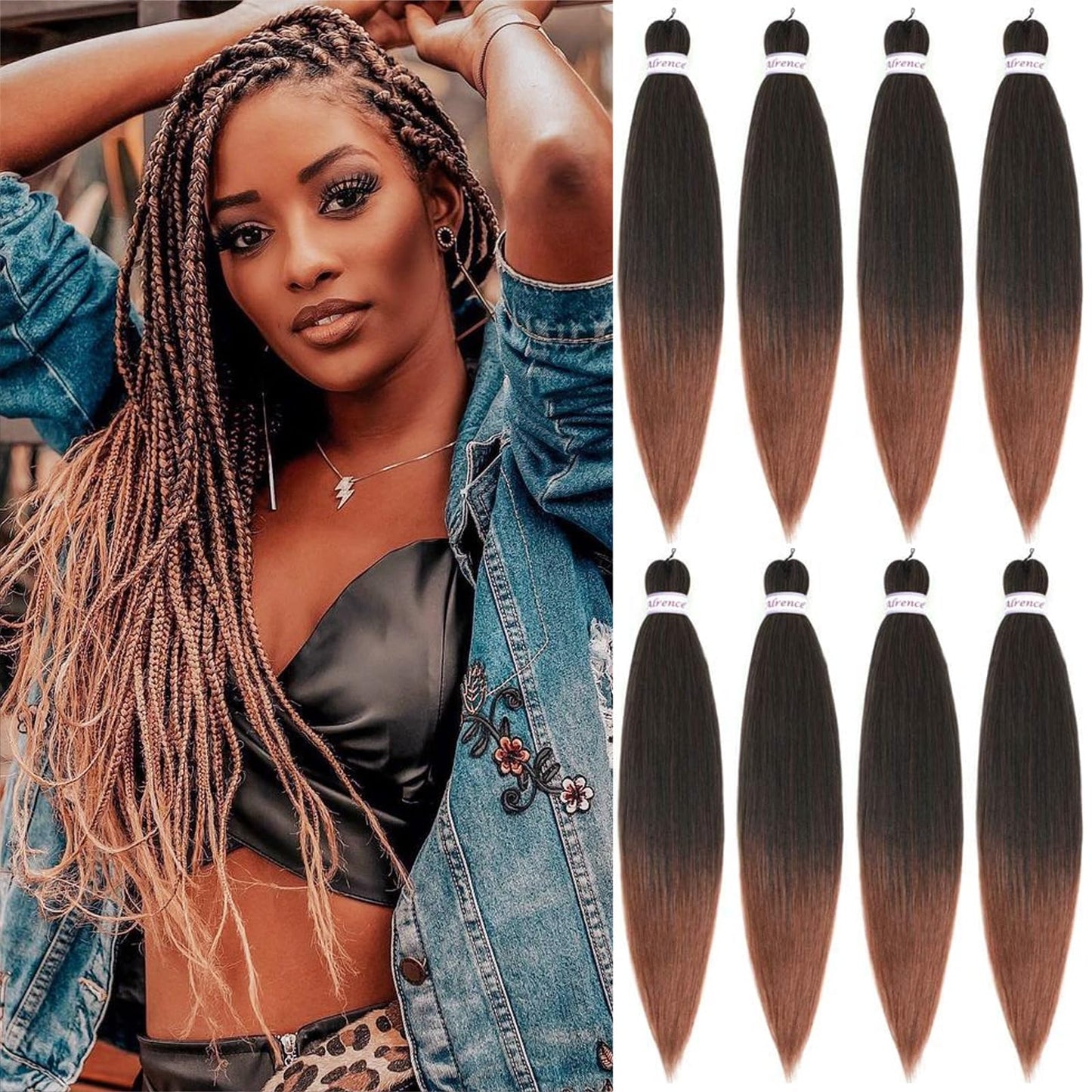 Alrence Pre Stretched Braiding Hair Long Braid 30 Inch 8 Packs Professional Braiding Hair Extensions Synthetic Crochet Twist Braids (30 Inch, 1B#)