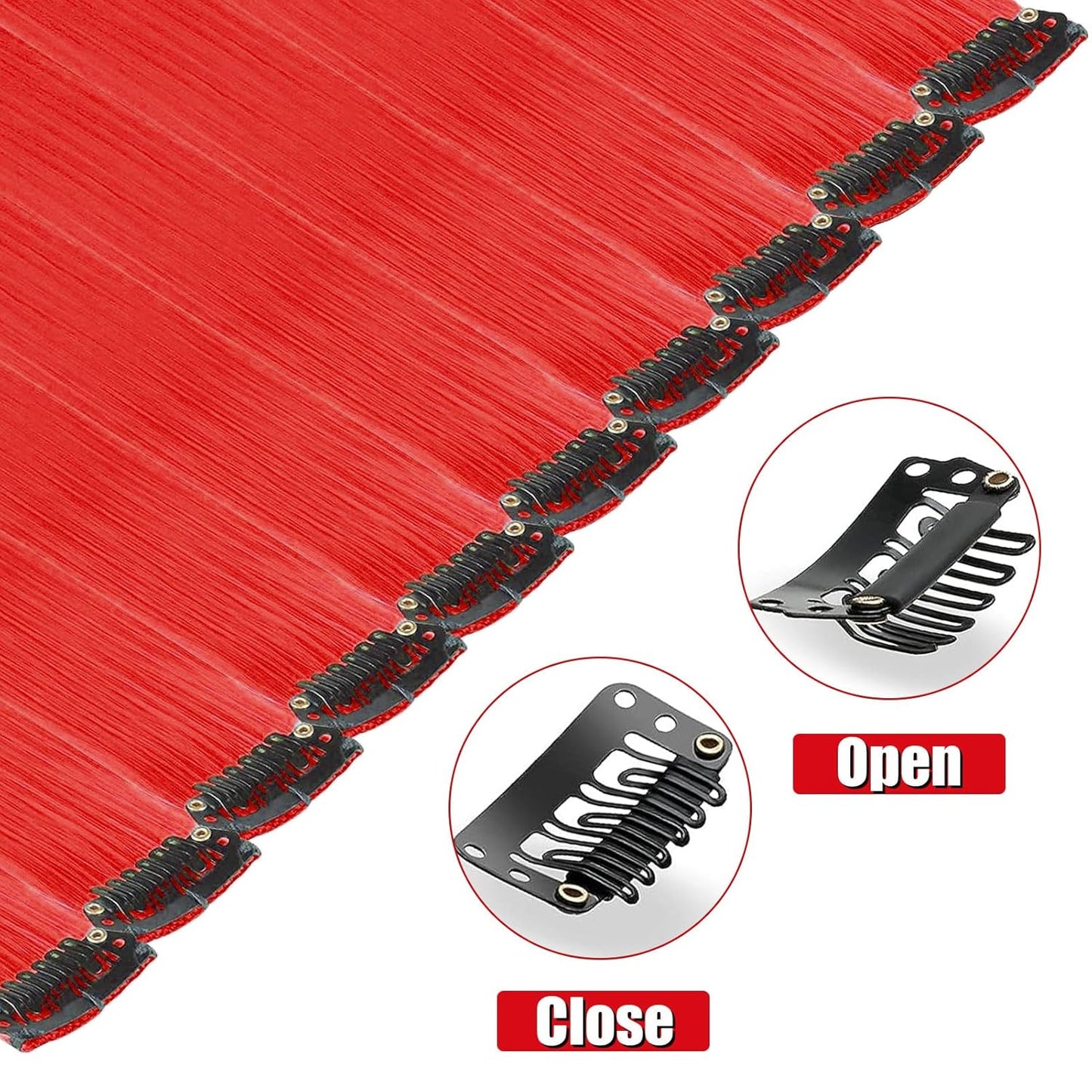 12 PCS Red Hair Extensions Clip in, 22 Inch Colored Hair Extensions Party Highlights Long Straight Synthetic Hairpieces for Women Kids Girls Cosplay
