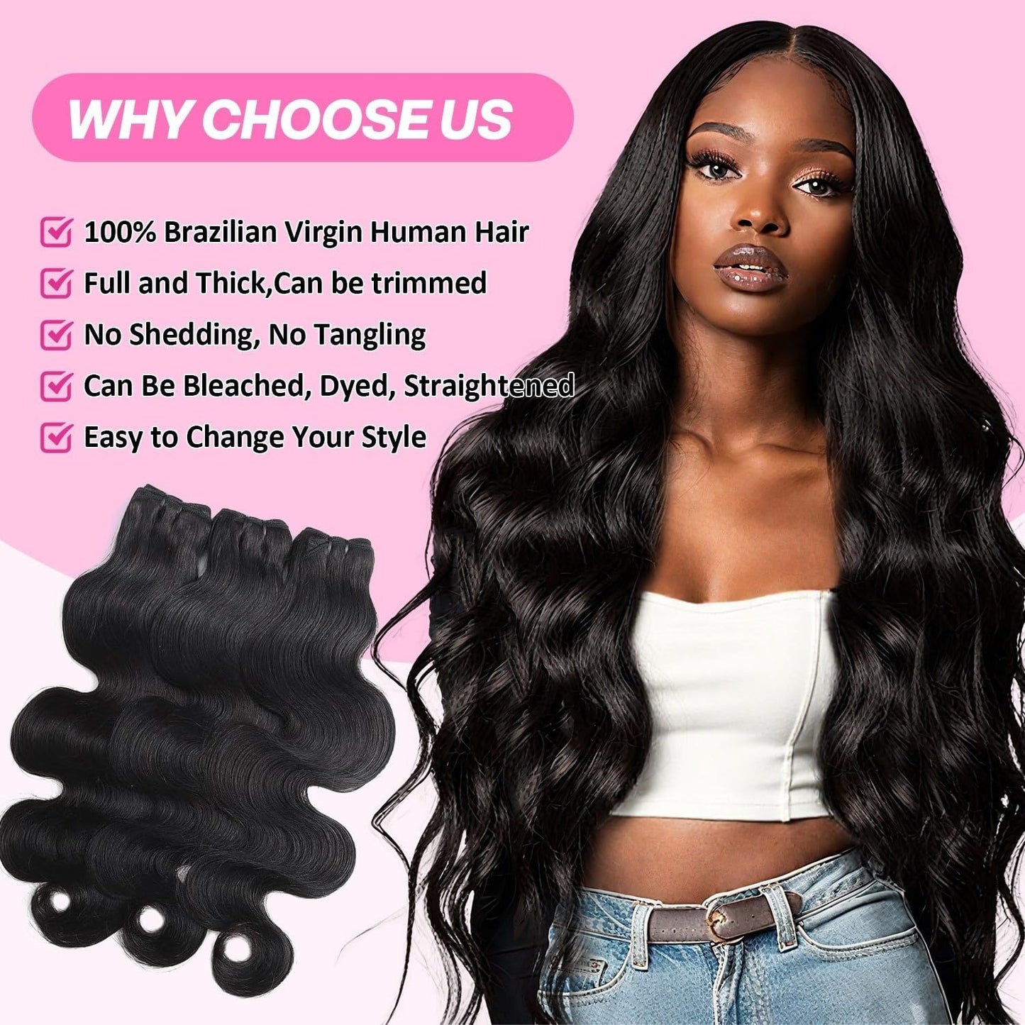 12A Human Hair Bundles 18 20 22 24 Inch Body Wave Human Hair Bundles 100% Unprocessed Brazilian Virgin Hair 4 Bundles Human Hair Natural Colour Extensions Quick Weave