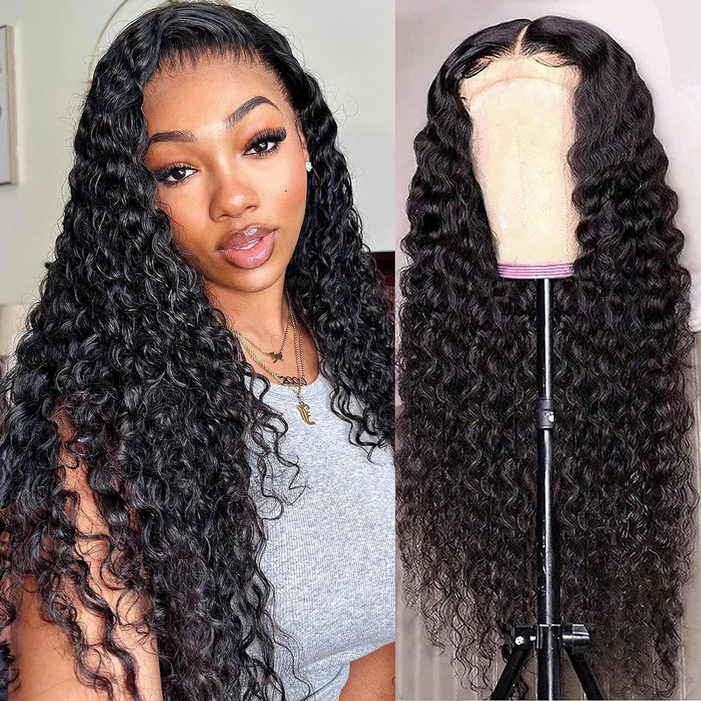 30Inch Deep Wave Lace Front Wigs Human Hair 13x6 Lace Front Wigs Human Hair Pre Plucked 200% Density for Women Deep Curly Glueless Wigs Human Hair Pre Plucked with Baby Hair