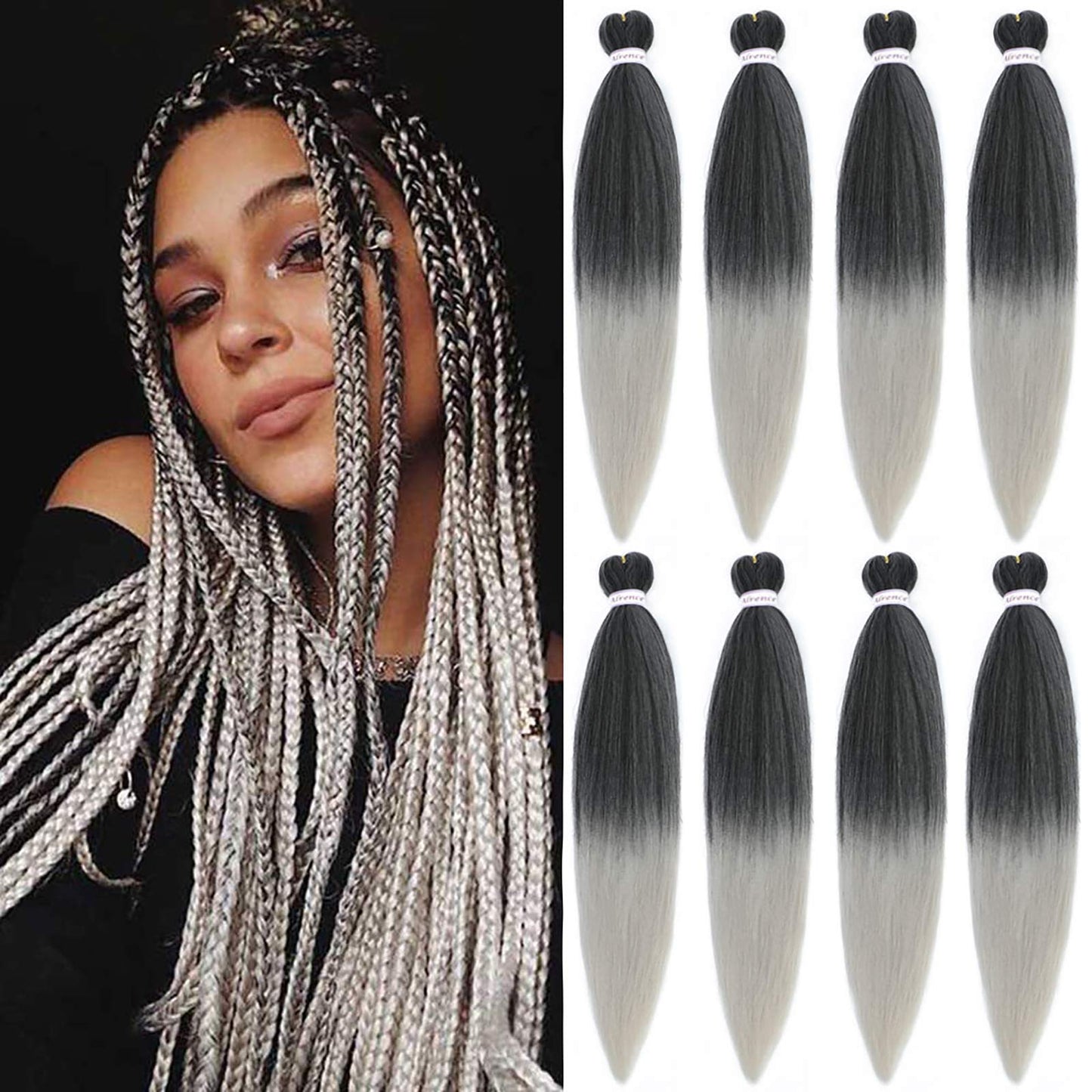 Alrence Pre Stretched Braiding Hair Long Braid 30 Inch 8 Packs Professional Braiding Hair Extensions Synthetic Crochet Twist Braids (30 Inch, 1B#)