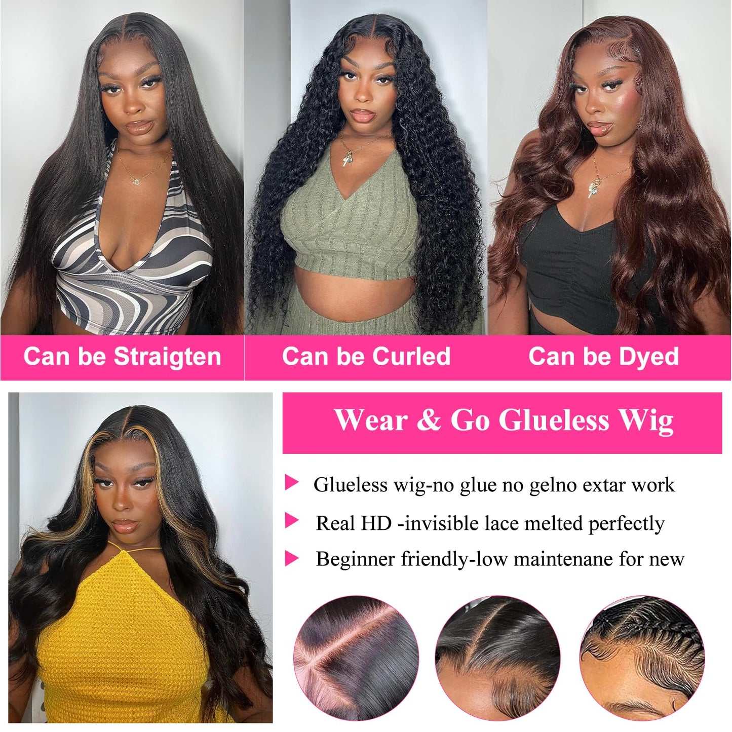 Wear and Go Glueless Wigs Human Hair Pre Cut HD Lace 5X5 Body Wave Lace Wigs Human Hair Pre Plucked 180% Density 3 Seconds to Wear Glueless Wigs for Beginners 28 Inch, Black
