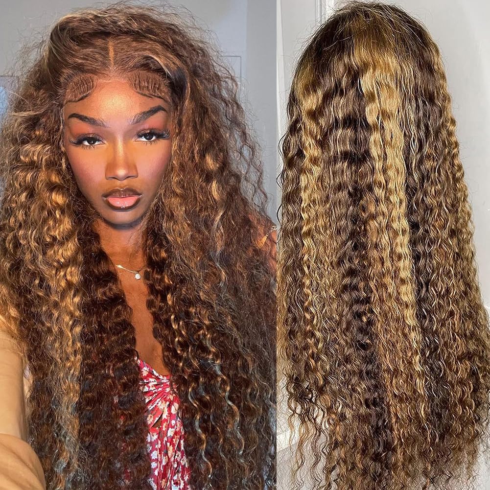 bangjazz 13x4 Deep Wave Lace Front Wigs Human Hair 180% Density Deep Wave Frontal Wigs Human Hair HD Lace 26 Inch Curly Wigs for Black Women Pre Plucked with Baby Hair Curly Lace Front Wig