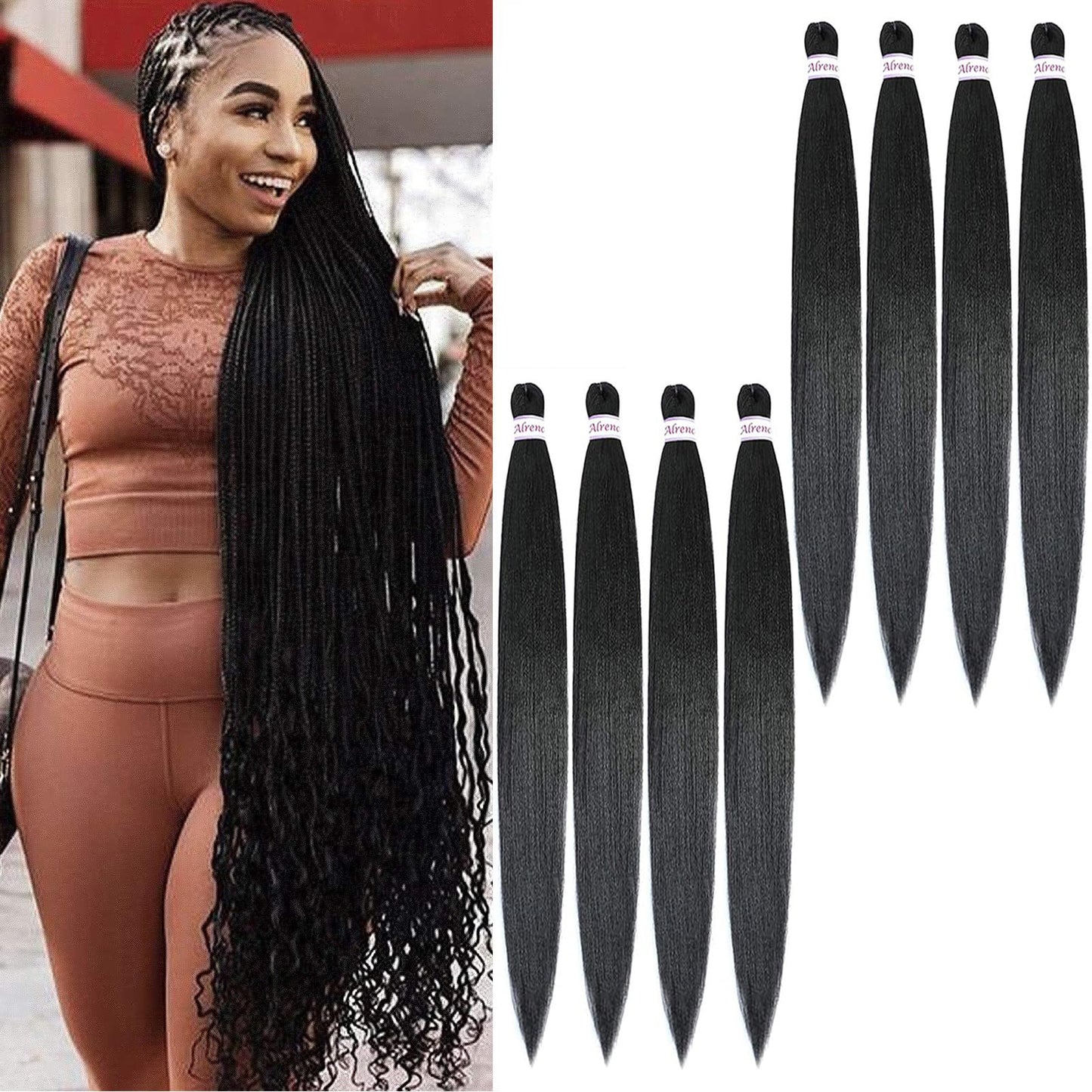 Alrence Pre Stretched Braiding Hair Long Braid 30 Inch 8 Packs Professional Braiding Hair Extensions Synthetic Crochet Twist Braids (30 Inch, 1B#)