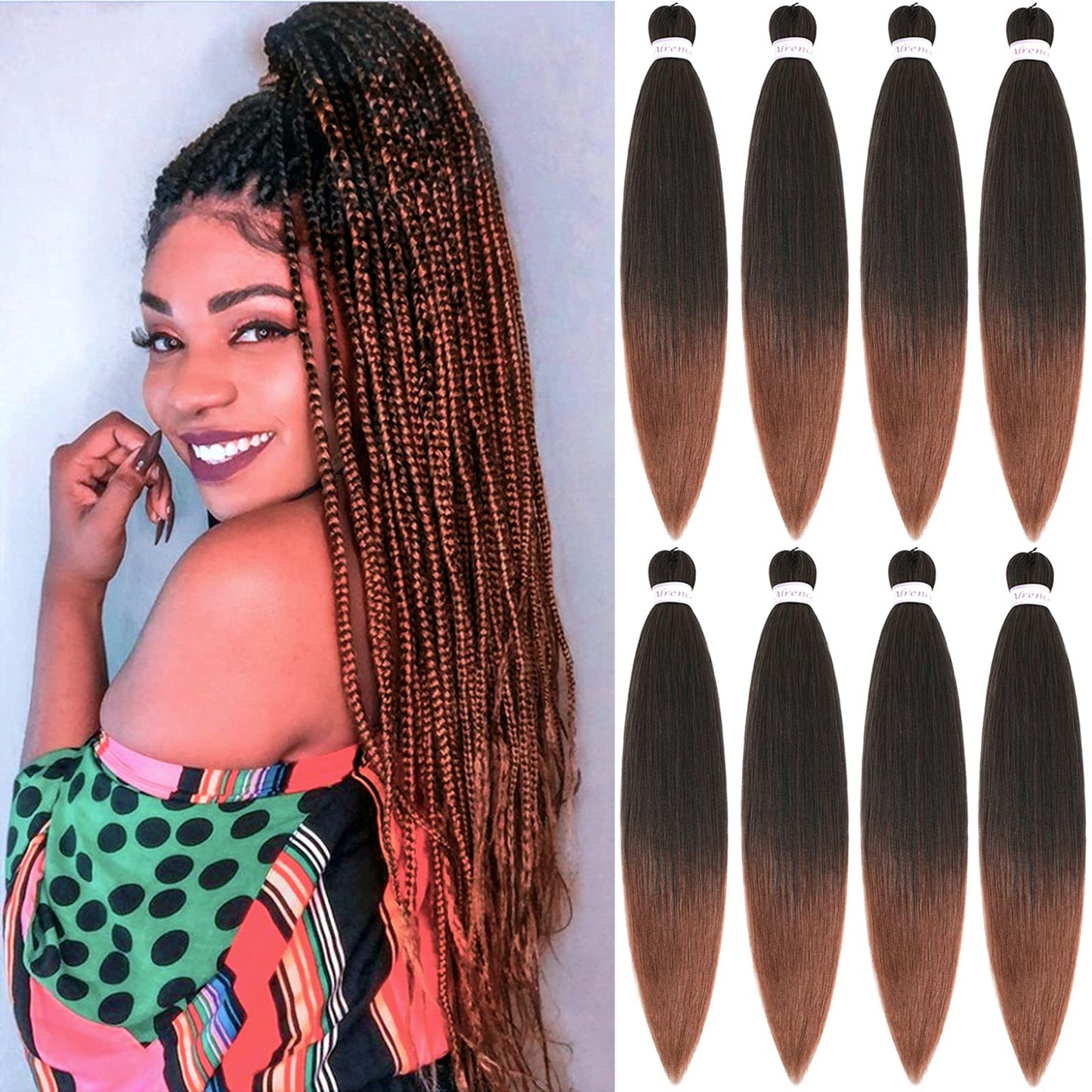 Alrence Pre Stretched Braiding Hair Long Braid 30 Inch 8 Packs Professional Braiding Hair Extensions Synthetic Crochet Twist Braids (30 Inch, 1B#)