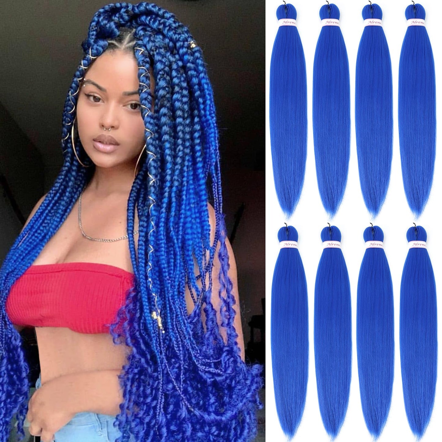 Alrence Pre Stretched Braiding Hair Long Braid 30 Inch 8 Packs Professional Braiding Hair Extensions Synthetic Crochet Twist Braids (30 Inch, 1B#)