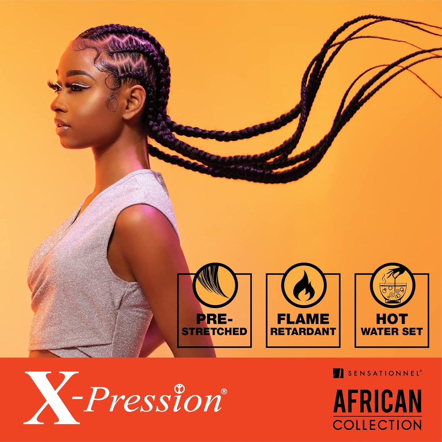 Sensationnel X-pression prestretched braiding hair - 6x braid 58 inch all kanekalon flame retardant synthetic braid for box braids and twists (1B OFFBLACK)