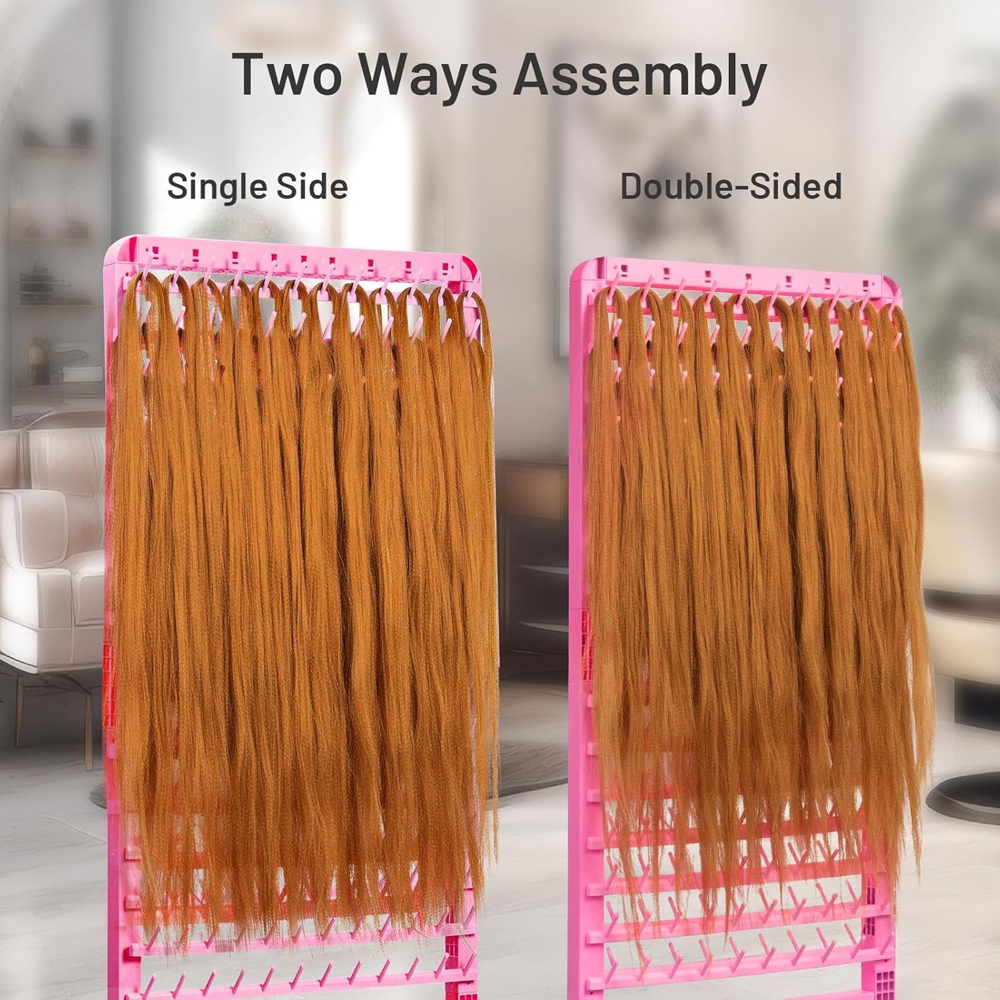Adjustable Braiding Rack 280 Pegs, 2-Sided Braiding Hair Rack, Hair Racks for Braiders Standing with Wheels, Pink Hair Separator Braid Rack for Braiders Standing for Stylists