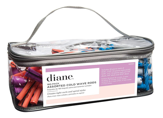 Diane Perm Rod/Cold Wave Rod Set, Assorted Sizes and Colors for Professional and Home Use, Includes Reusable Zipper Pouch for Easy Storage, 180-Pieces