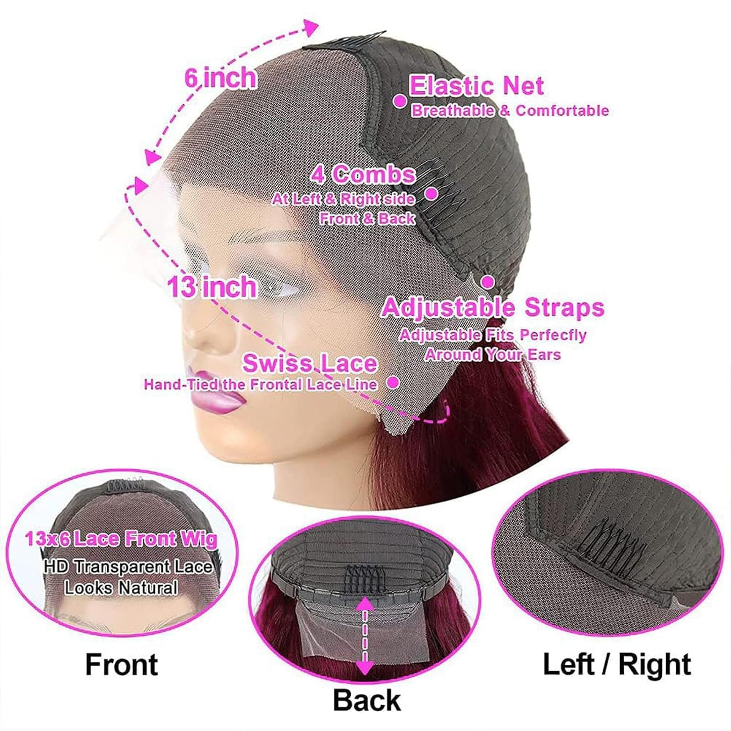 28 Inch 99j Burgundy Lace Front Wigs Human Hair Red Burgundy Wig 180% Density 13x6 Body Wave Lace Front Wigs Pre Plucked Glueless Lace Front Wigs Human Hair for Women