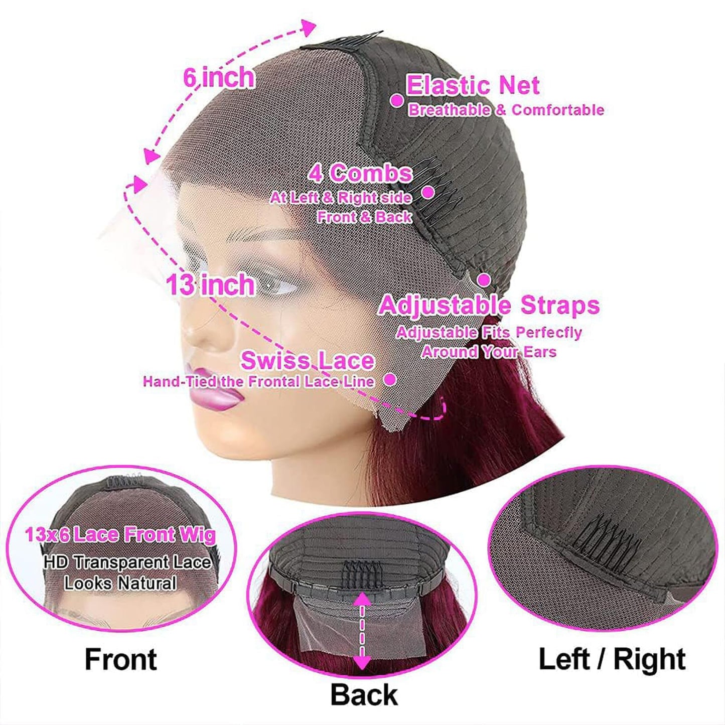 28 Inch 99j Burgundy Lace Front Wigs Human Hair Red Burgundy Wig 180% Density 13x6 Body Wave Lace Front Wigs Pre Plucked Glueless Lace Front Wigs Human Hair for Women