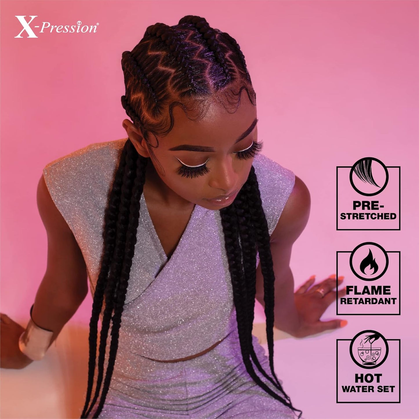 Sensationnel X-pression prestretched braiding hair - 6x braid 58 inch all kanekalon flame retardant synthetic braid for box braids and twists (1B OFFBLACK)
