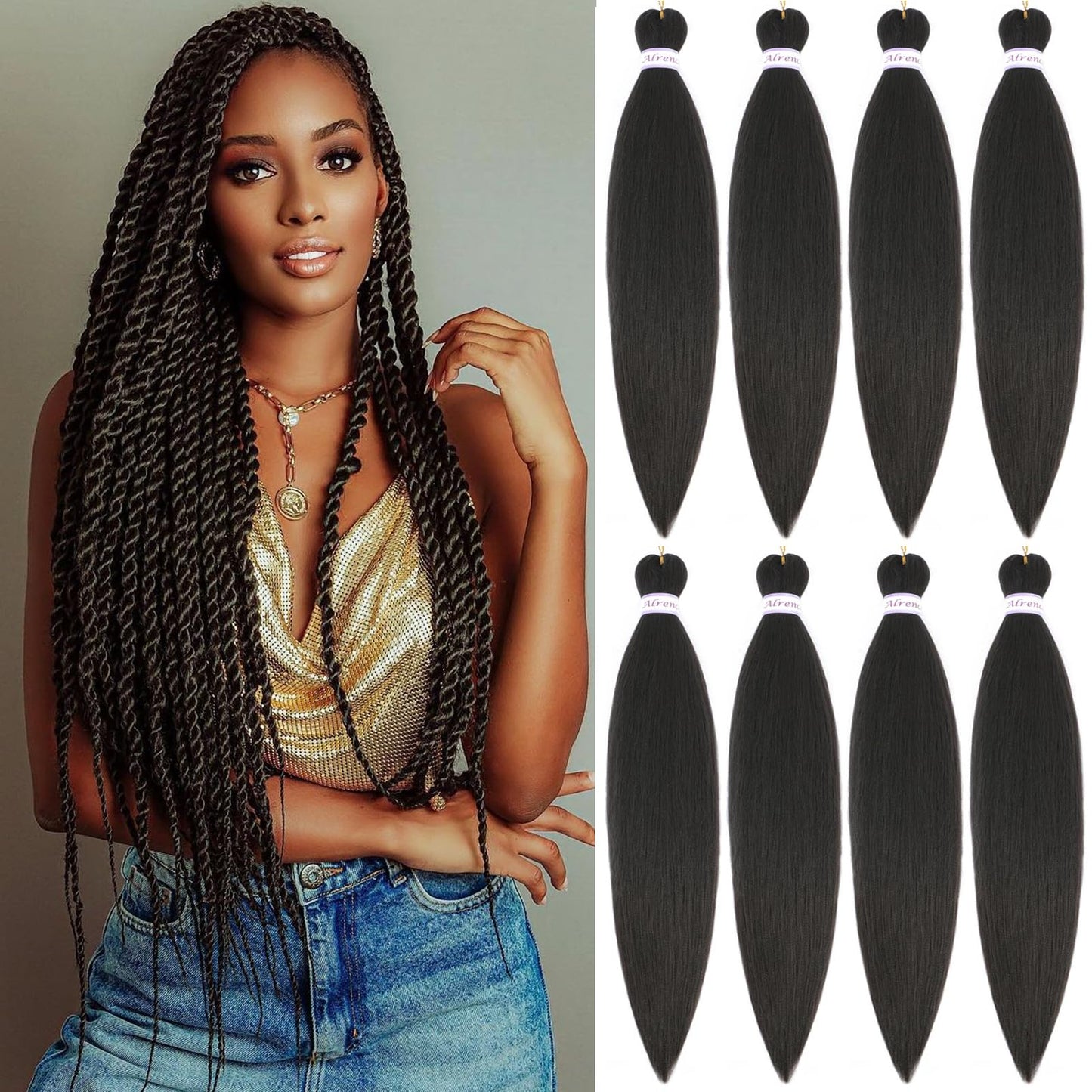 Alrence Pre Stretched Braiding Hair Long Braid 30 Inch 8 Packs Professional Braiding Hair Extensions Synthetic Crochet Twist Braids (30 Inch, 1B#)