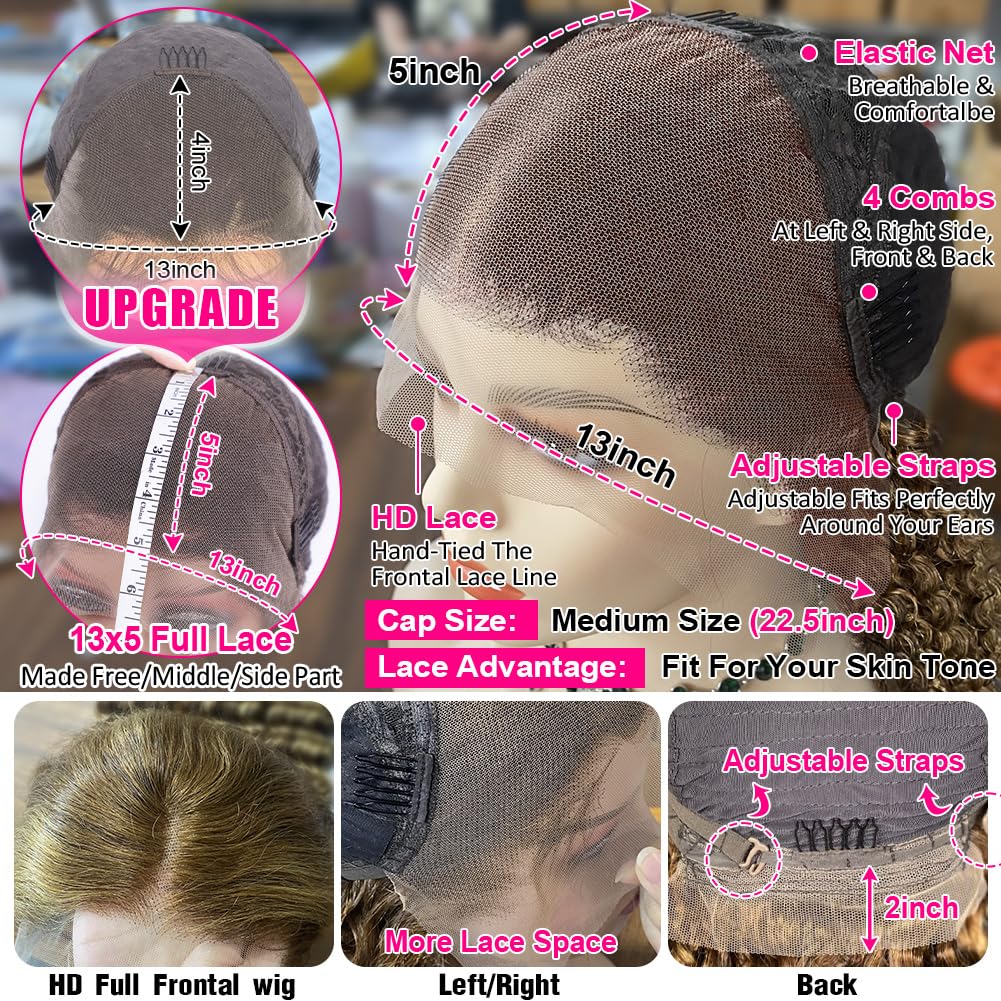 CYNOSURE 13x5 Highlight Ombre Deep Curly Lace Front Wigs Human Hair 26Inch Honey Blonde Jerry Curly Wig Human Hair HD Transparent Lace Frontal Wigs Pre Plucked 180 Density Human Hair for Women