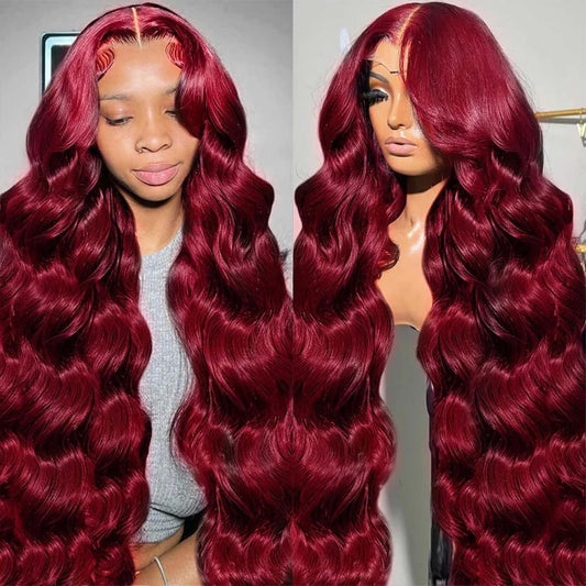 28 Inch 99j Burgundy Lace Front Wigs Human Hair Red Burgundy Wig 180% Density 13x6 Body Wave Lace Front Wigs Pre Plucked Glueless Lace Front Wigs Human Hair for Women