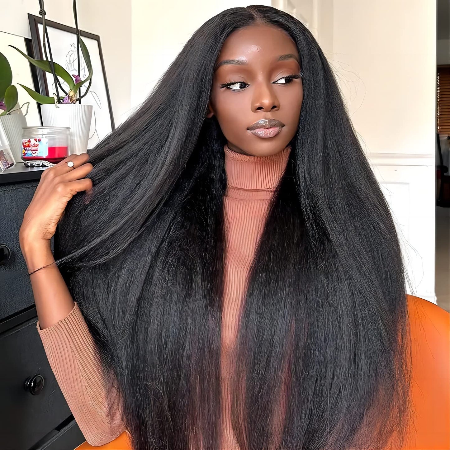 ISEE HAIR Lace Front Wigs Human Hair Kinky Straight Wear & Go Glueless Wigs Natural Hairline Pre Cut 7x5 HD Lace Closure Wig Beginner Friendly 180% Density (Natural Color, 20 Inch)
