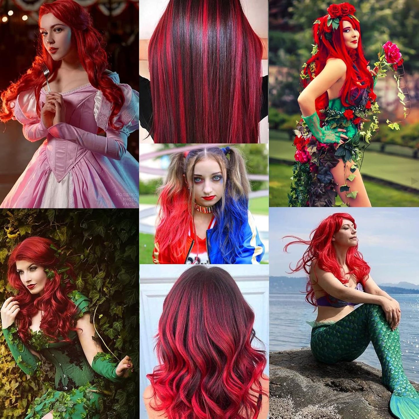 12 PCS Red Hair Extensions Clip in, 22 Inch Colored Hair Extensions Party Highlights Long Straight Synthetic Hairpieces for Women Kids Girls Cosplay