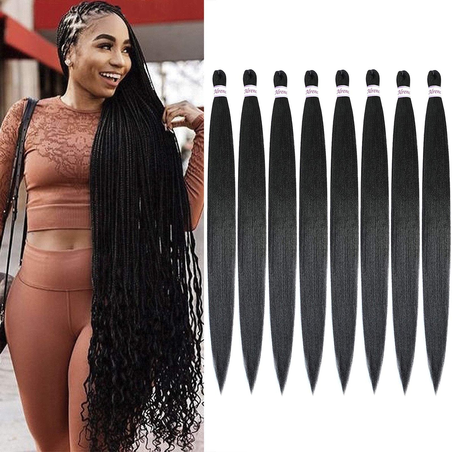 Alrence Pre Stretched Braiding Hair Long Braid 30 Inch 8 Packs Professional Braiding Hair Extensions Synthetic Crochet Twist Braids (30 Inch, 1B#)