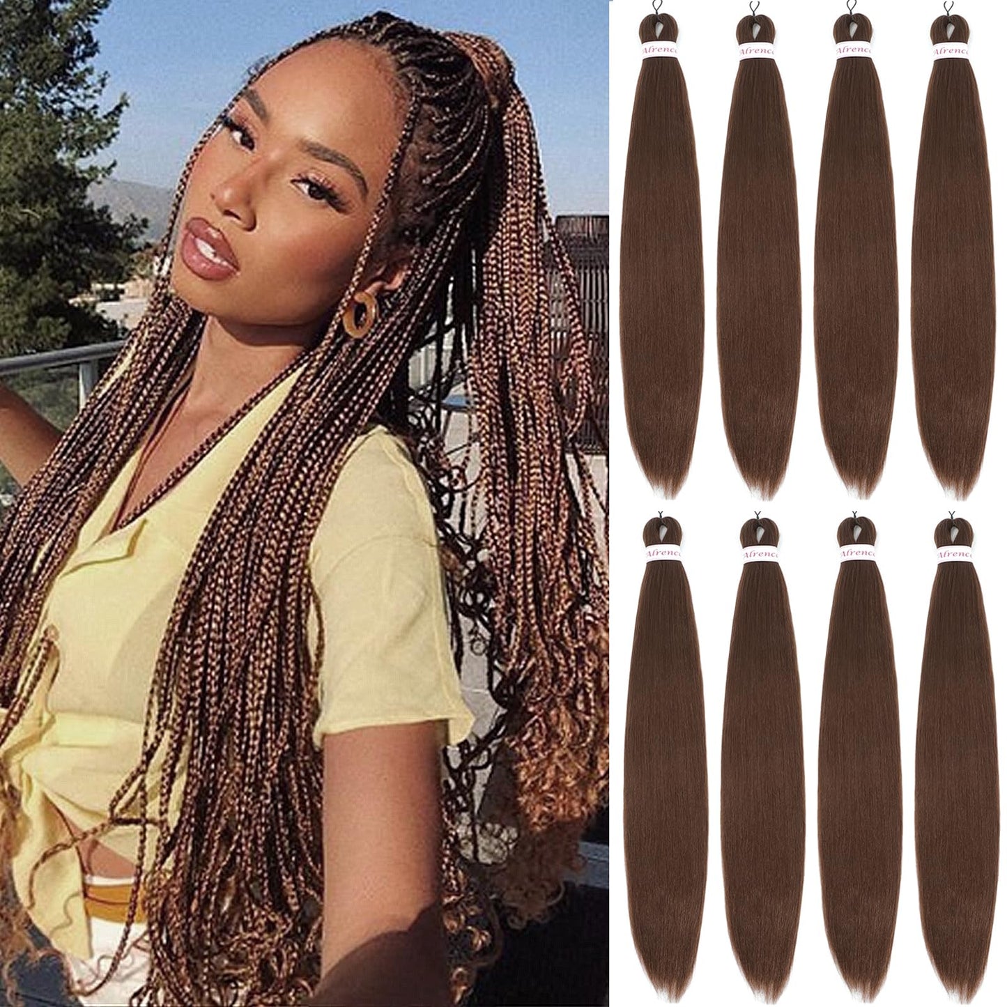Alrence Pre Stretched Braiding Hair Long Braid 30 Inch 8 Packs Professional Braiding Hair Extensions Synthetic Crochet Twist Braids (30 Inch, 1B#)