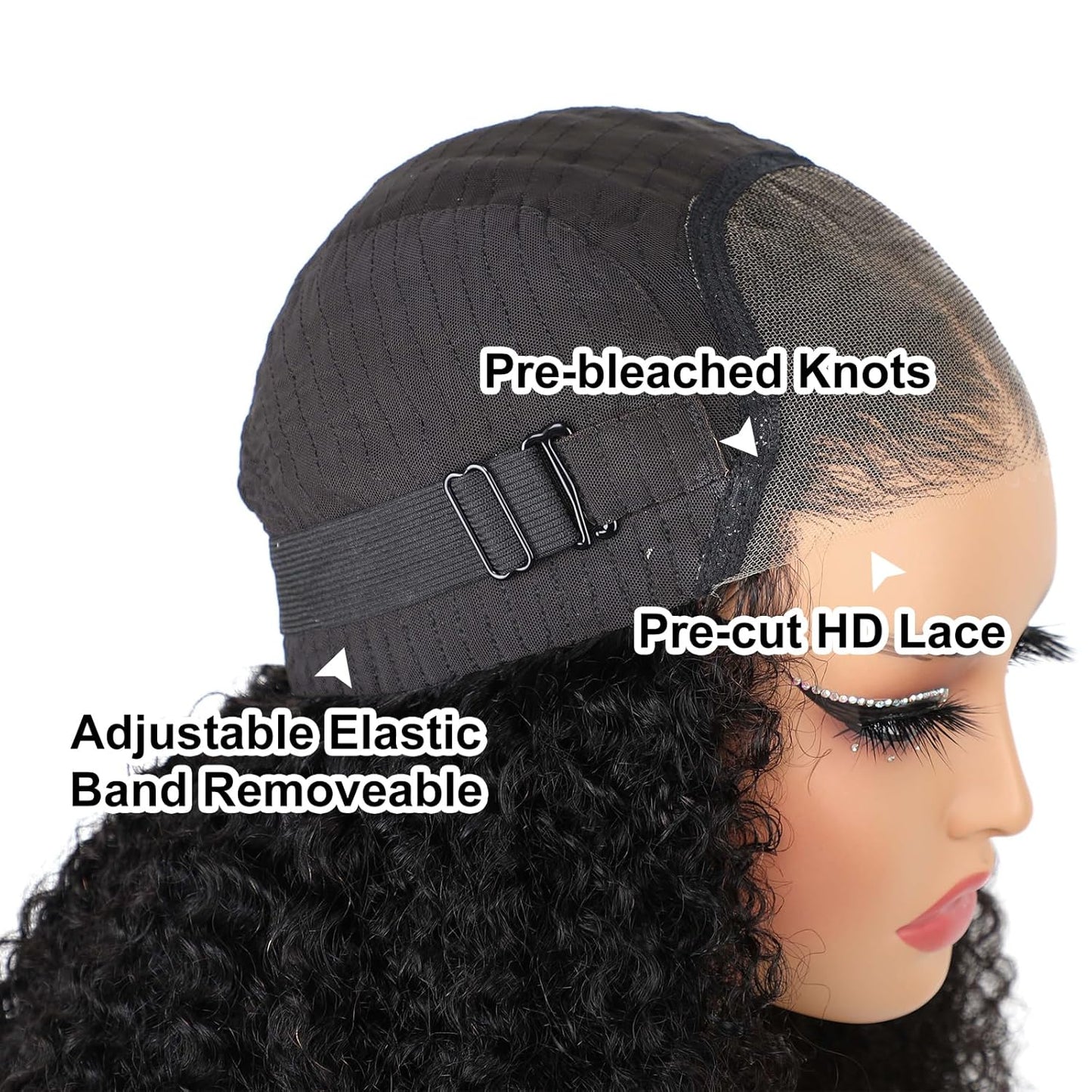 ISEE Wear and Go Glueless Wig Afro Kinky Curly Lace Front Wigs Human Hair 7x5 HD Lace Afro Curly Wigs for Women Lace Pre Cut Glueless Wigs Human Hair Pre Plucked 16 Inch