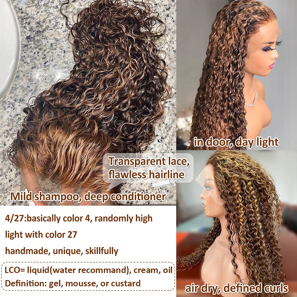 CYNOSURE 13x5 Highlight Ombre Deep Curly Lace Front Wigs Human Hair 26Inch Honey Blonde Jerry Curly Wig Human Hair HD Transparent Lace Frontal Wigs Pre Plucked 180 Density Human Hair for Women