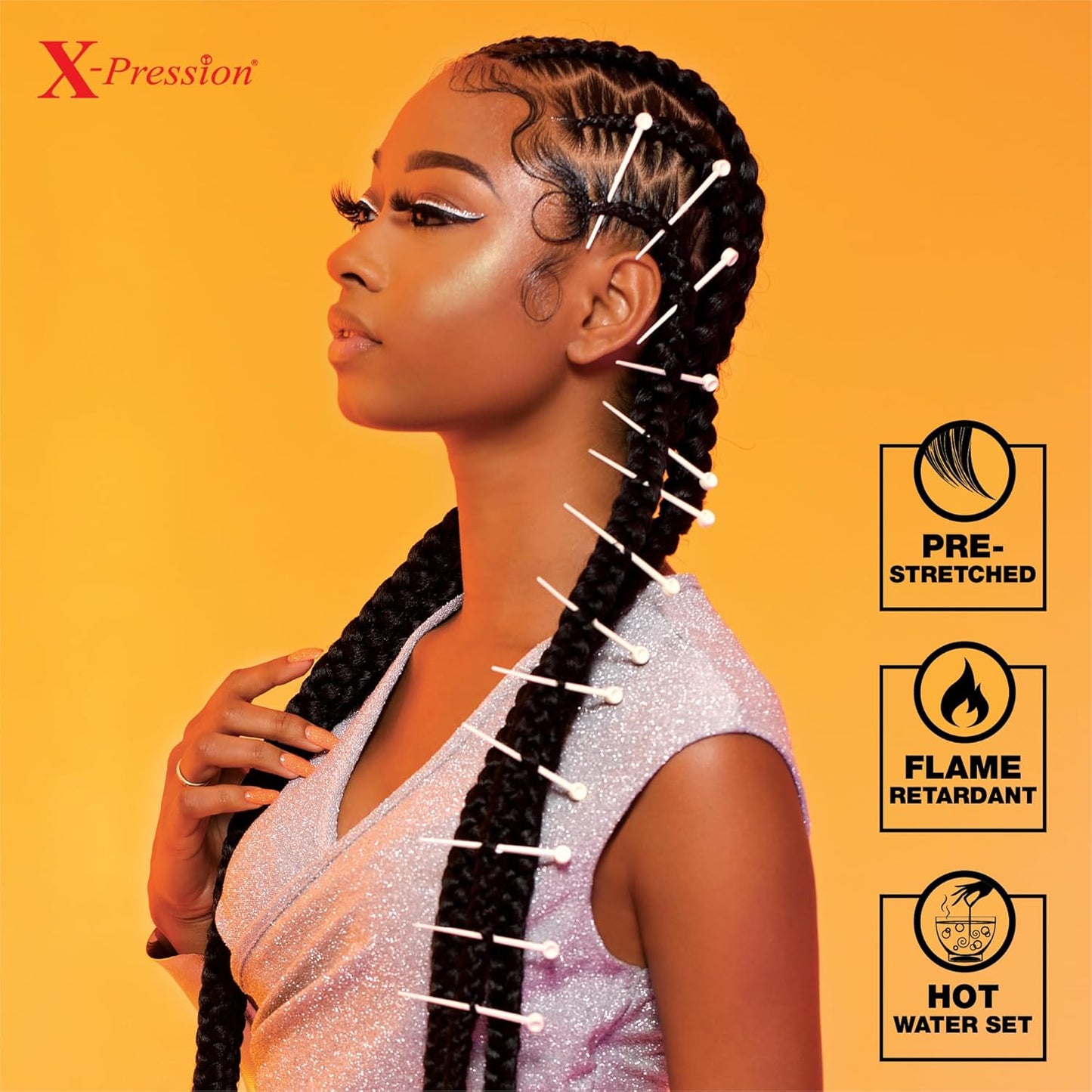 Sensationnel X-pression prestretched braiding hair - 3x braid 58 inch all kanekalon flame retardant synthetic braid for box braids and twists (1 pack, 1B OFFBLACK)