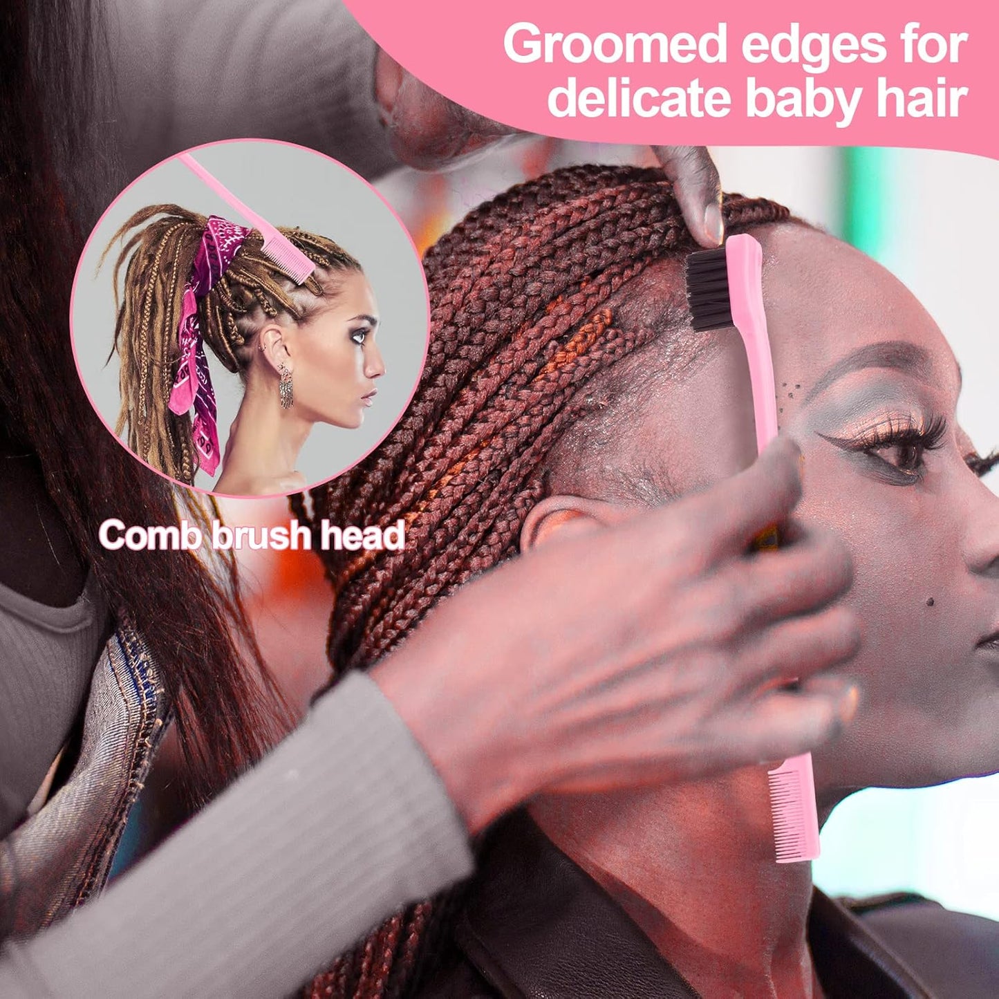 3 Pcs Slick Back Hair Brush, Rat Tail Comb, Edge | Bristle Brush, Hair Accessories for Girls, Kids, Toddlers Sleek Ponytail/Bun, Edge Control and Smoothing Baby Hair & Flyaways