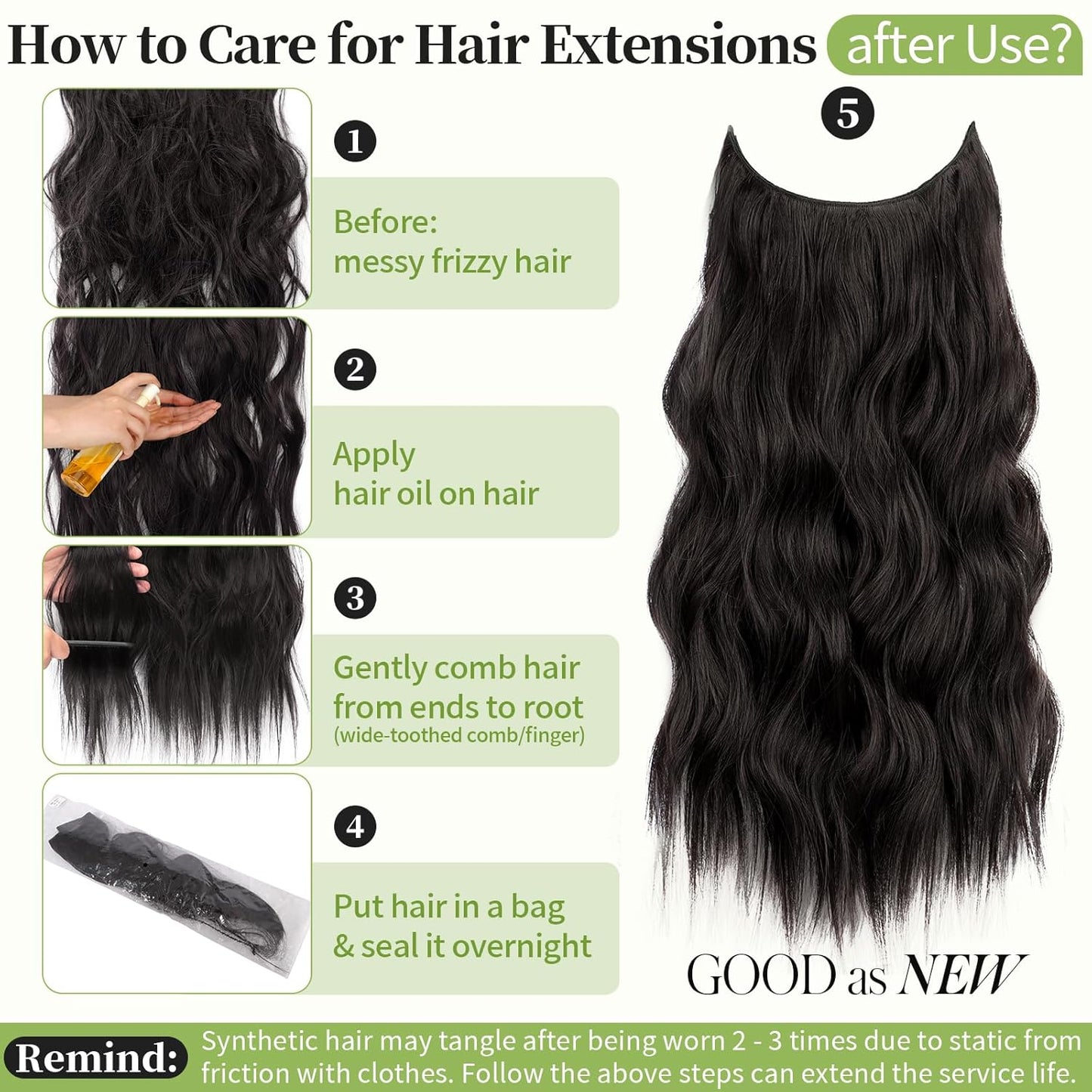 KooKaStyle Invisible Wire Hair Extensions with Transparent Wire Adjustable Size 4 Secure Clips Long Wavy Secret Synthetic Hairpiece 20 Inch 120g Rich Dark Brown with Warm Tones for Women