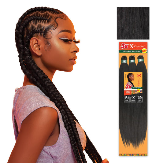 Sensationnel X-pression prestretched braiding hair - 3x braid 58 inch all kanekalon flame retardant synthetic braid for box braids and twists (1 pack, 1B OFFBLACK)