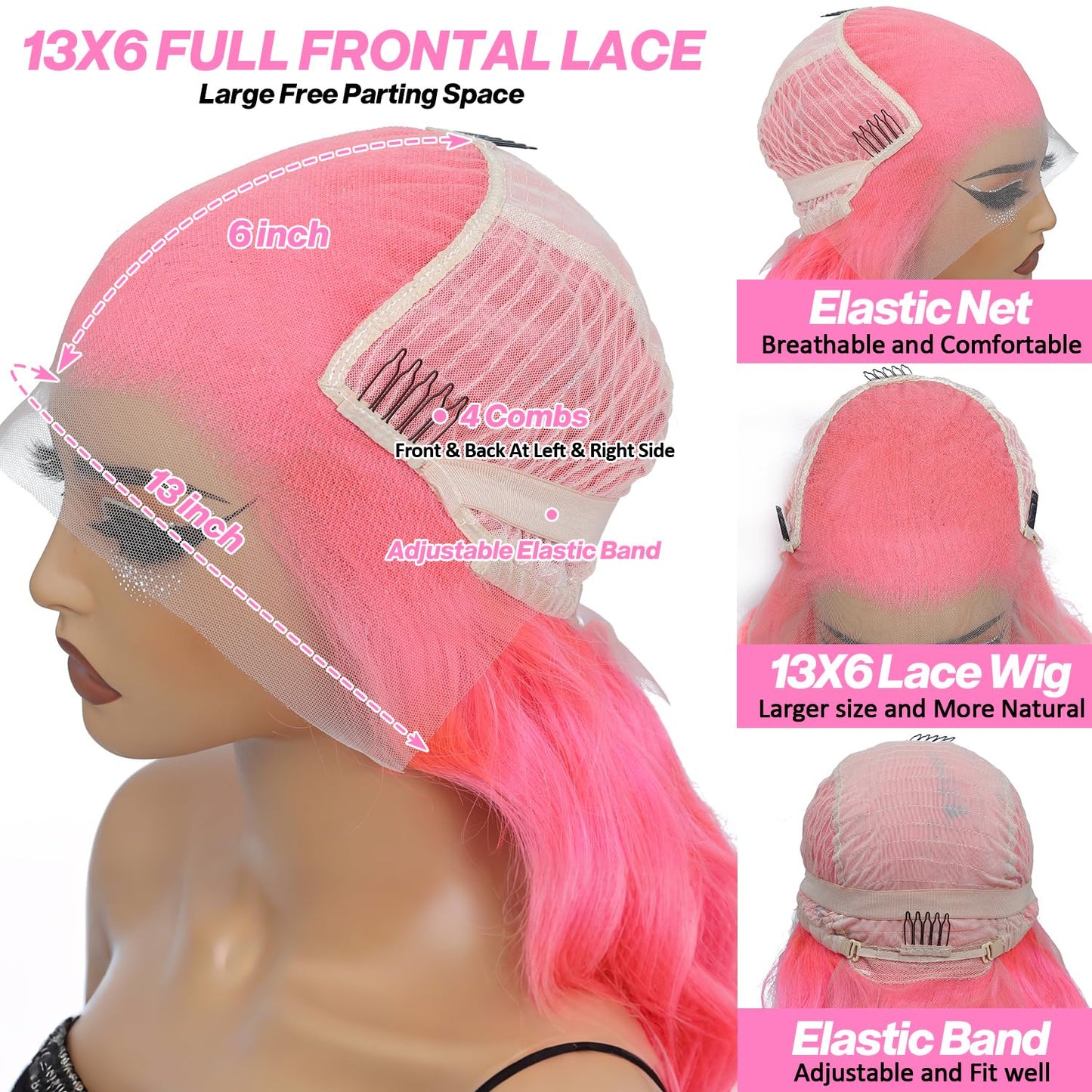 Pink 13x6 Lace Front Wigs Human Hair 200 Density HD Wear and Go Glueless Body Wave Lace Front Wigs Human Hair Pre Plucked Pre Cut Frontal Body Wave Wig for Women 30 Inch