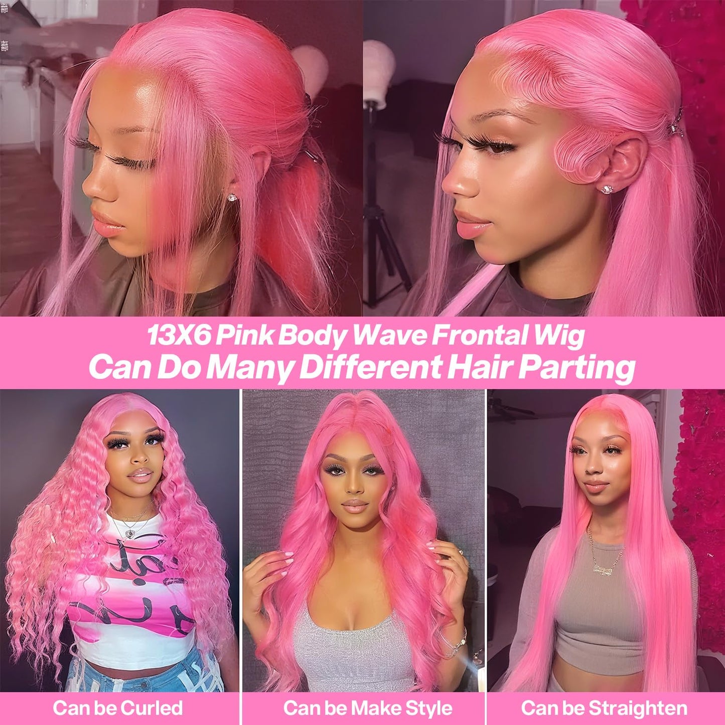 Pink 13x6 Lace Front Wigs Human Hair 200 Density HD Wear and Go Glueless Body Wave Lace Front Wigs Human Hair Pre Plucked Pre Cut Frontal Body Wave Wig for Women 30 Inch
