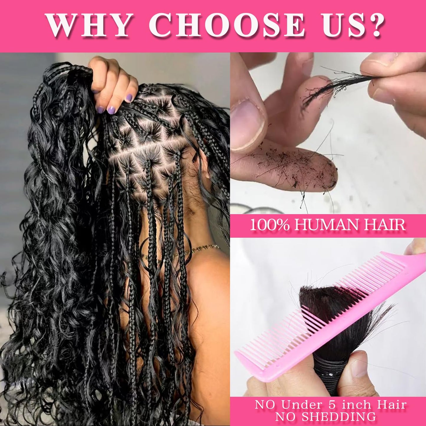 22 Inch Human Braiding Hair for Boho Braids Deep Wave Bulk Human Hair 100% Unprocessed Brazilian Virgin Hair for Braiding Bohemian No Weft 3 Bundles 110g Natural Color