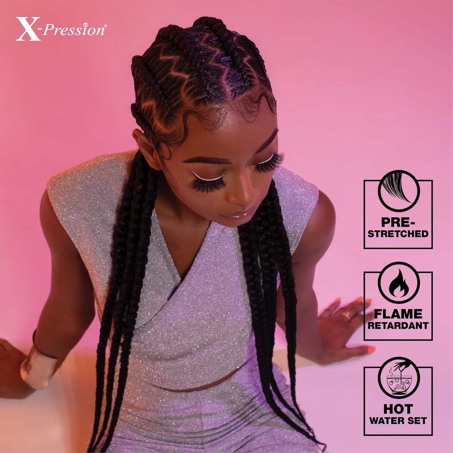 Sensationnel X-pression prestretched braiding hair - 3x braid 58 inch all kanekalon flame retardant synthetic braid for box braids and twists (1 pack, 1B OFFBLACK)