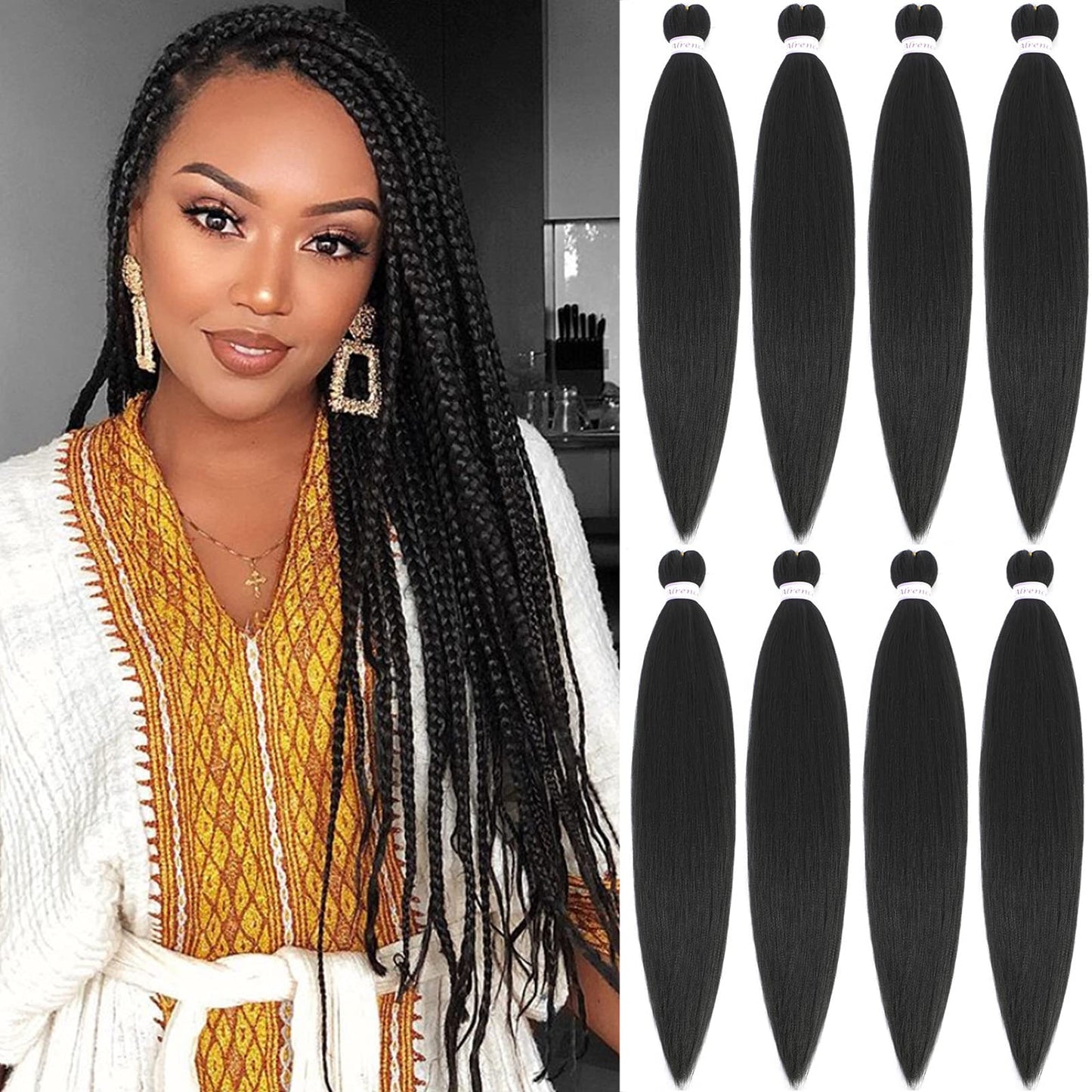 Alrence Pre Stretched Braiding Hair Long Braid 30 Inch 8 Packs Professional Braiding Hair Extensions Synthetic Crochet Twist Braids (30 Inch, 1B#)