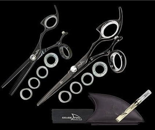Sharkfin Shears Professional Right Handed Swivel Black 5.5" Shear & 28 Tooth Thinner Set